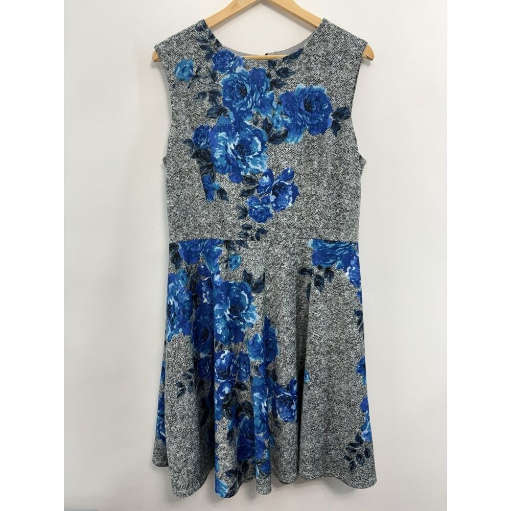 Betsey Johnson Dress Sleeveless Fit and Flare Floral Stretch Blue Gray Womens 14